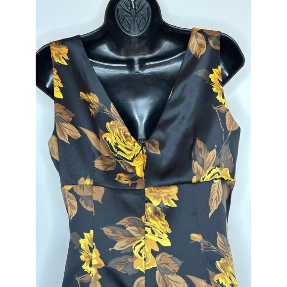 Donna Ricco Black/Gold Floral Sleeveless ruched side Sheath Dress size 8 - Picture 7 of 10